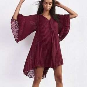 Anthropologie Toulon Pleated Mini Dress Burgundy Size Small